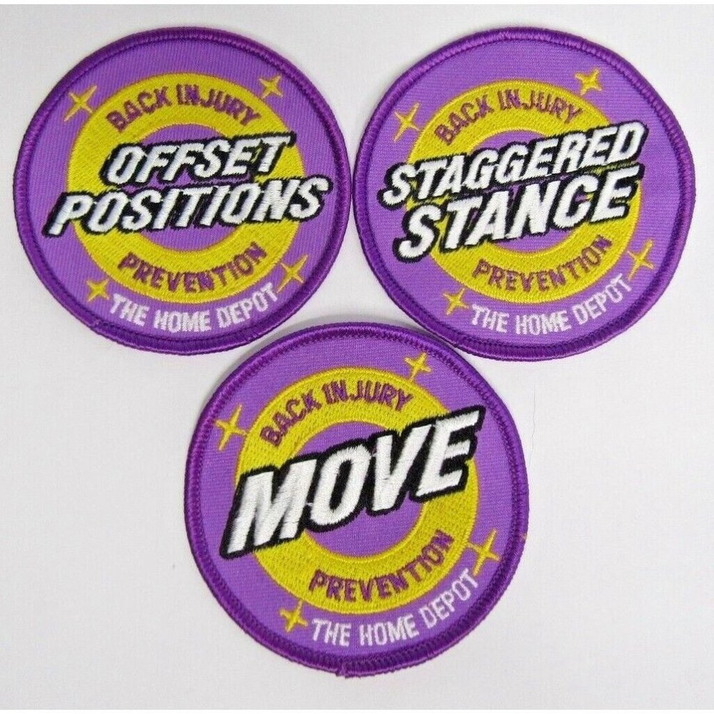 The Home Depot Employee Patches Lot of 3 Back Injury Prevention Purple